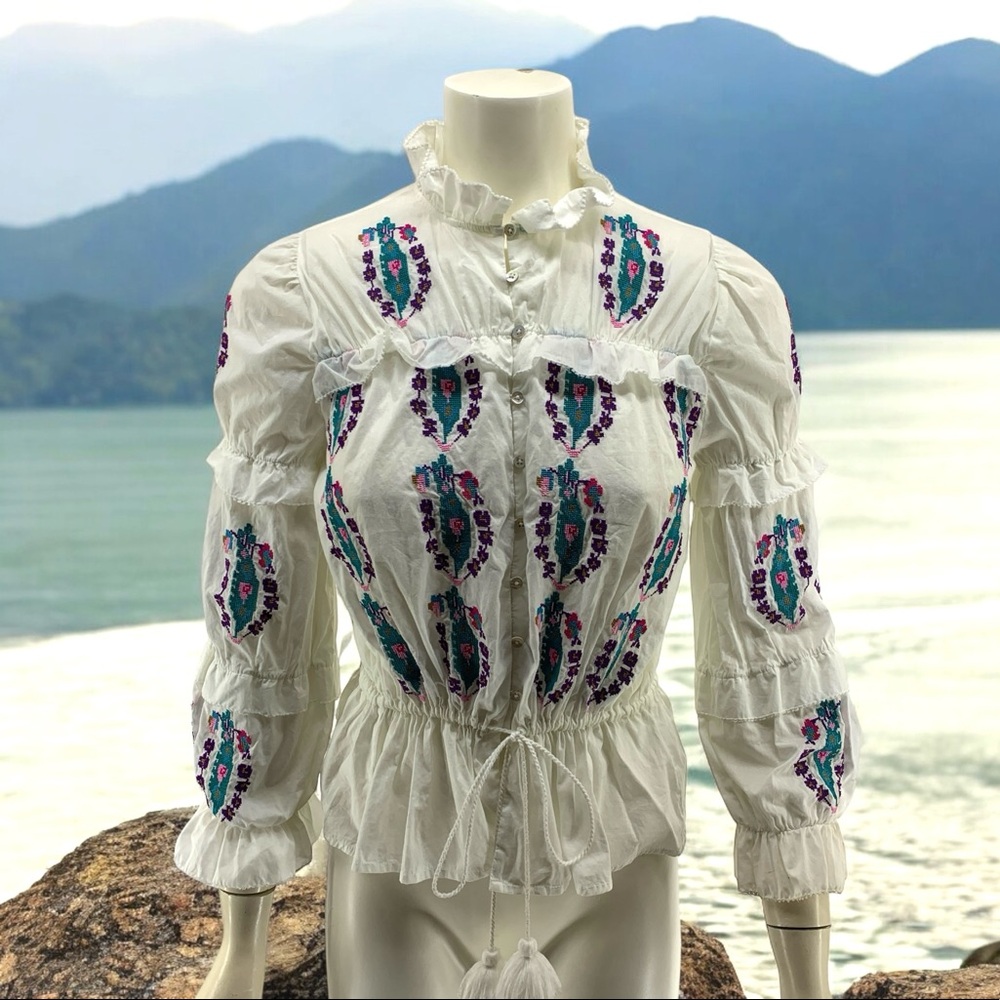 FIGUE Cotton Tassel Peasant Blouse XS